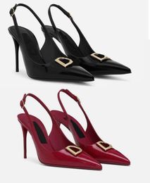 Women sandal designer high heel patent leather pointed toe slingback shoes sling back pumps Top quality 35-43Box dust bag