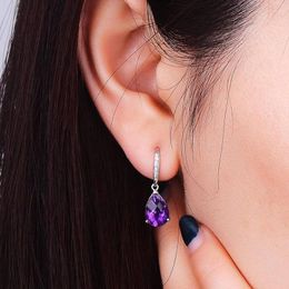 Dangle Earrings Silver Plated Water Drop Natural Purple Amethysts Crystal For Women Fashion Jewelry