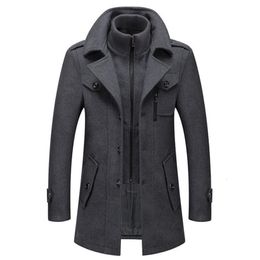 Mens Wool Blends Jacket Winter Autumn Long Windproof Coat Casual Thick Slim Fit Male Overcoat 230818