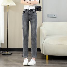 Women's Jeans 2023 Jean's Contrast Shadow Stitching High Waist Loose Straight Large Size Pants Versatile Denim Cropped 230821