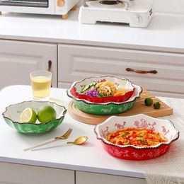 Plates Hand-painted Ceramic Tableware Baking Tray Simple Ins Wind Large Salad Bowl Microwave Oven Available