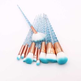 Makeup Brushes 10Pcs Blue Unicorn Makeup Brushes Set Powder Eyeshadow Foundation Lip Brush Crystal Diamond Make up brush Kits maquiagem HKD230821