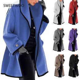 Womens Wool Blends 7 Colours Spring Autumn Women Coat Casual Patchwork Fashion Collar Long Jacket Office Lady hoody Hooded 230818