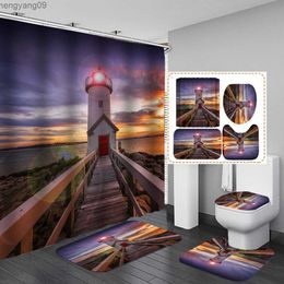 Shower Curtains Romatic Paris Landscape Eiffel Tower Printed Shower Curtain Set Non-slip Carpet Toilet Seat Cushion Shower Curtain Set R230821