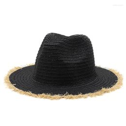 Berets Straw Hat Women Summer Big Wide Brim Embroidery Sun Protection Floppy Foldable Beach Hats For Raffia Panama Jazz Fedoras