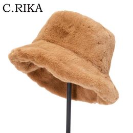 New Faux Fur Winter Bucket Hat Women Outdoor Thick Warm Solid Fisherman Hat Panama Female Girls Fashion Travel Basin Cap Bob202Q