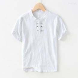 Men's T Shirts JRJZ Summer For Men Button Casual Short Sleeve T-shirt Pure Color Cotton Linen Fashion Clothing