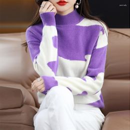 Women's Sweaters Ladies Half Turtleneck Sweater Autumn Winter Pure Wool Korean Knit Pullover Loose Large Size Top Female