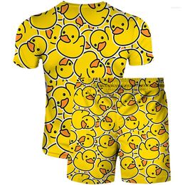 Men's Tracksuits Ducks Leopard 3D Print T-Shirts Shorts Sets Fashion Flower Oversized Short Sleeve T Shirt Pants Set Man Suits Clothing