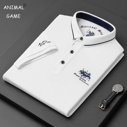 Polos masculinos Camisa pólo bordada coreana Men Luxo de luxo de luxo masculino Camiseta casual de manga curta Antiwrinkle camisetas 230818