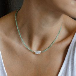 Chains Ins Design Sense Simple And Personalized Neckchain Freshwater Pearl Natural Stone Necklace Female Fruit Green Collar Chain Niche