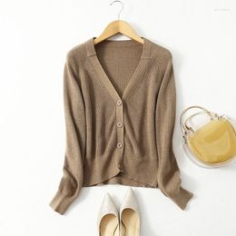 Women's Sweaters Real Silk Blend V Neck Buttons Down Long Sleeve Cardigan Sweater Top Shirt Classics Fashion JT023