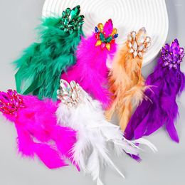 Dangle Earrings Bohemian Black Flower Feather Long Crystal Tassel Drop Jewelry For Women Wedding Wholesale