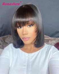 Synthetic Wigs Straight Bob Human Hair Wigs With Bang Full Machine Made Glueless Wig Brazilian Remy Natural Human Hair Bob Wigs For Black Woman 230818