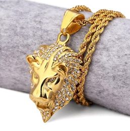 Charms Fashion Personality Animal Lion Head Gold Colour Personality Domineering Pendant Necklace for Men Trend Hip Hop Street Jewellery 230821