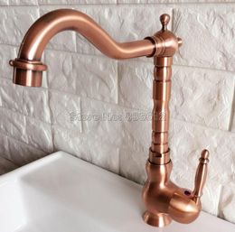 Kitchen Faucets Antique Red Copper Deck Mounted Swivel Faucet Sink And Wash Basin Mixer Taps Single Handle Cold & Water Wnf407