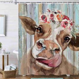 Shower Curtains Rural Farm Highland Cows Shower Curtains Lnspirational Quotes Flower Wood Board Background Bathroom Decor Waterproof Curtain Set R230821