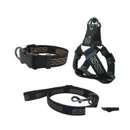 Dog Collars Leashes Collar Set Designer Harness Leash Pets Car Seat Belts Classic Bronzing Font Pattern Pet Small Medium Homefavor Dhkzn