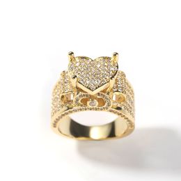 Hip hop rapper ring Men Heart Ring Full diamond Big Zircon Punk luxurious Jewellery Rapper night club accessories birthday gift 1766