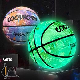 Balls Reflective Glow Basketball Size 5 6 7 Outdoor Street Cool Balls Glowing Luminous Basketballs Child Youth Adults Balls Free Gift 230820