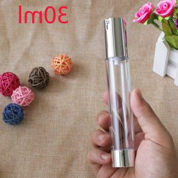 15ml 20ml 30ml Empty Airless Pump Bottles Silver Transparent Mini Portable Vacuum Cosmetic Treatment Pump 100pcs Mcutd