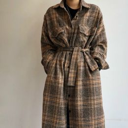 Womens Wool Blends Women Winter Long Elegant Shirt Coat Sleeve Plus Size Woollen Plaid Overcoat Outwear Vintage Autumn Jacket Cloak 230818