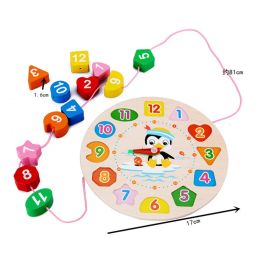 Wooden Penguin Digital Clock Model Childrens Early Education Teaching Aids 17.5*17.5*2.3CM