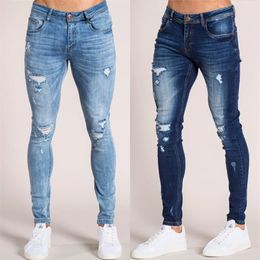 Mens Skinny Jeans Super Skinny Jeans Men Ripped Stretch Denim Pants Elastic Waist Big Size Asian Size302F