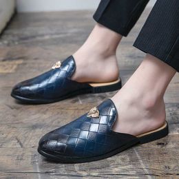 Slippers New Men Charm Black Blue Half Slippers Driving Shoes Casual Patent Leather Mules Moccasins Breathable Loafers Zapatos Hombre HKD230821