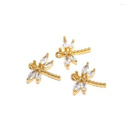 Charms 2pcs Classy Dragonfly Earrings 24K Gold Colour Plated Brass Zircon Pendant 14.6x14.2mm Earring Jewellery Necklace Making