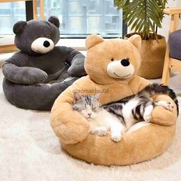 Other Pet Supplies Cartoon Dog Bed Soft Warm Hug Bear Plush Pet Cat House For Small Medium Dogs Cats Sleeping Sofa Bed Removable Cover Indoor Mats HKD230821