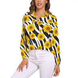 Women's Blouses Sunflower On Zebra Pattern Blouse Floral Animal Print Vintage Women Casual Shirt Summer Long Sleeve Oversize Top