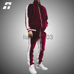 Men's Tracksuits Gold Velvet Men's Set Spring Autumn New Tracksui Male Sport Suit Casual 2 piece+Pants Hip hop streetwear Fashion Sportswear 3xl J230821