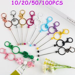 Plush Keychains Wholesale 10/20/50/100Pcs Beading Lobster Claw Clasp Keychain Metal Beaded Keyring DIY Car Key Chain Bag Backpack Decor Pendent 230818