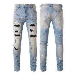 2021ss hip-hop high-street fashion brand jeans retro torn fold stitching men's designer motorcycle riding slim-fitting casual315R