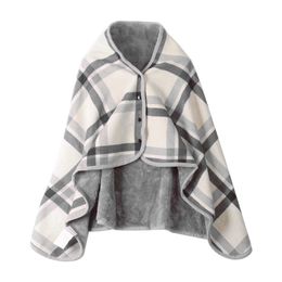 Blankets Wearable Plaid Blanket Fleece Doublelayer Blankets With Button Thicken Multifunction Winter Warm Throw Blanket For Sofa Bed 230818