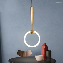 Pendant Lamps Nordic Gloden Iron Modern Light Bedside Study Kitchen Hanging Bedroom Bar Ring Industrial Lamp Luminariae Suspendu