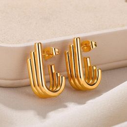Stud Earrings Trendy Fashion Multilayer Paper Clip For Women Gold Colour Charm Geometric Wedding Jewellery