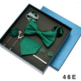 Bow Ties Necktie Set Big Gift Box Silk Tie Solid Colour Black White Blue Neck Cufflinks For Men Business Wedding Brooch Gravatas