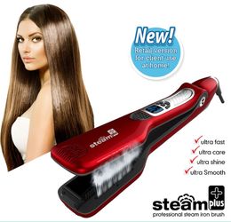 Hair Straighteners Electric Steam Hair Straightener Professional Ceramic Wide Hair Curling Flat Iron Hair Plates Lcd Display Comb Straightening 230821