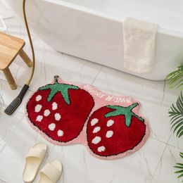 Carpets Cute Strawberry Doormat Children's Room Floor Mats Absorbent Rugs Living Bedroom Bathroom Decor Funny Pink Rug Red Carpet