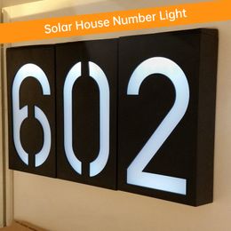 Garden Decorations Solar LED Light House Number Outdoor Address Sign Waterproof Exterior House Numbers Yard Decor Doorplate Lamp Villa Door Plate 230818