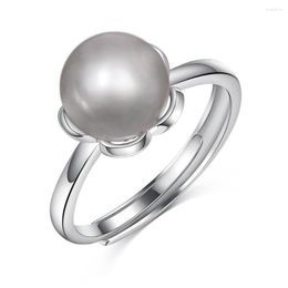 Cluster Rings WPB S925 Sterling Silver Women Natural Freshwater Pearl Ring Flower Female Luxury Jewellery Bright Design Girl Gift Lady