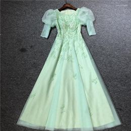 Party Dresses Real Pos Green Color Hand Beads Half Sleeves O-neck A-line Floor Length Formal Prom Dance Birthday Evening Dress