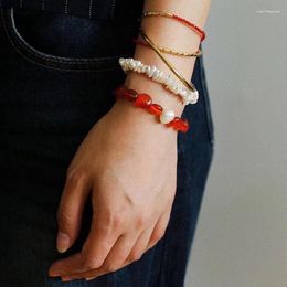 Strand Red Agate Carnelian Stone Beaded Bracelet For Women Baroque Pearl Summer Beach Jewellery Natural