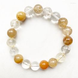 Strand Rutilated Quartz Stone Beads Bracelet Natural Crystal Yoga Healing Elastic Men Women