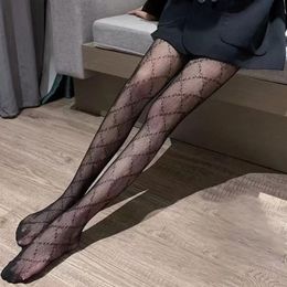 Sexy long stockings women fashion hosiery white and black thin lace tights breathable soft hollow letter printed tight pantyhose d251E