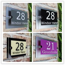 Garden Decorations Customize Modern House Sign Plaque Door Number Street Name Glass Effect Acrylic Doorplate Number 200x140mm 300x140mm 230818