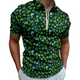 Men's Polos Bright Green Shamrock Casual Polo Shirts Leaves Print TShirts Men Short Sleeves Design Shirt Daily Novelty Oversize Tops Gift 230821