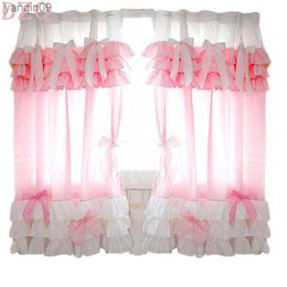 Curtain 200*260 French Elegant Bowknot Lace Curtains Living Room Pink Princess Cotton Lace Curtains for Balcony Wedding Curtains #A248 HKD230821